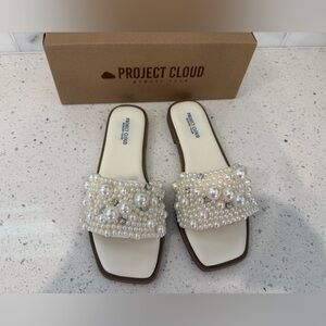 Project Cloud Pearl & Rhinestone Embellished Cream Sandals
